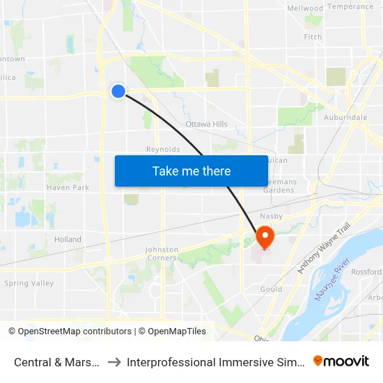 Central & Marsrow NW to Interprofessional Immersive Simulation Center map