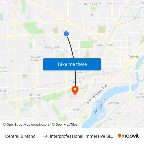 Central & Manchester NE to Interprofessional Immersive Simulation Center map