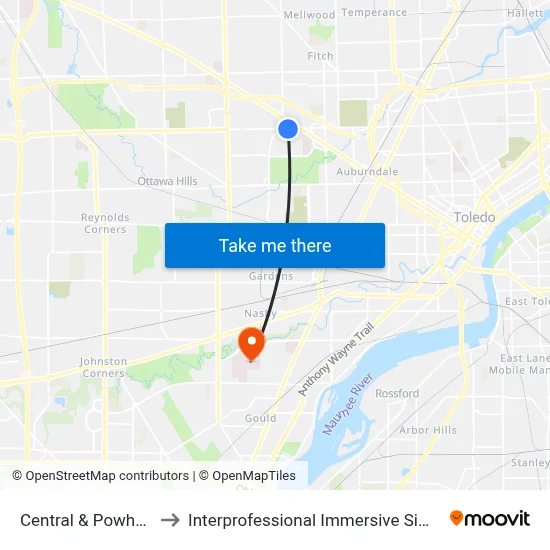 Central & Powhattan SW to Interprofessional Immersive Simulation Center map