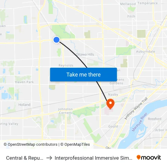 Central & Republic SW to Interprofessional Immersive Simulation Center map