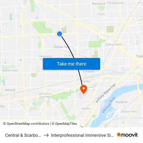 Central & Scarborough NW to Interprofessional Immersive Simulation Center map