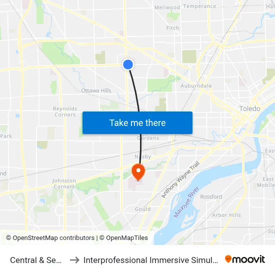 Central & Secor NE to Interprofessional Immersive Simulation Center map