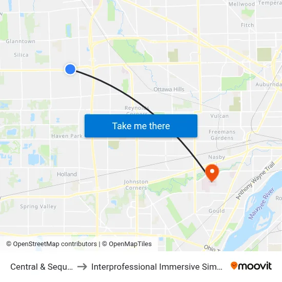 Central & Sequoia SW to Interprofessional Immersive Simulation Center map