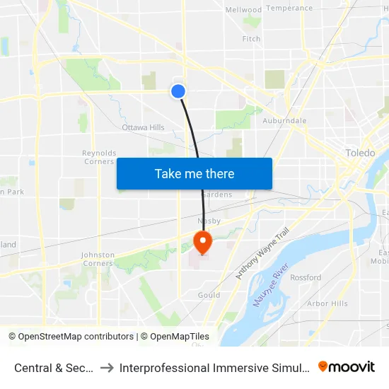 Central & Secor SW to Interprofessional Immersive Simulation Center map
