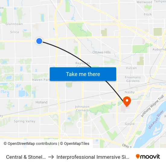 Central & Stoneleigh SW to Interprofessional Immersive Simulation Center map