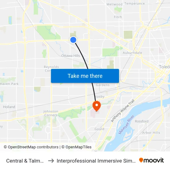Central & Talmadge NE to Interprofessional Immersive Simulation Center map