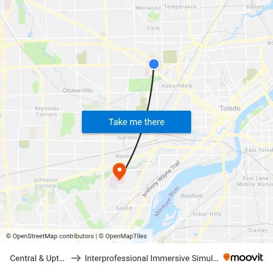 Central & Upton NW to Interprofessional Immersive Simulation Center map