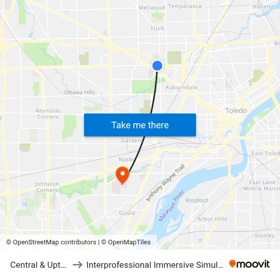 Central & Upton SW to Interprofessional Immersive Simulation Center map