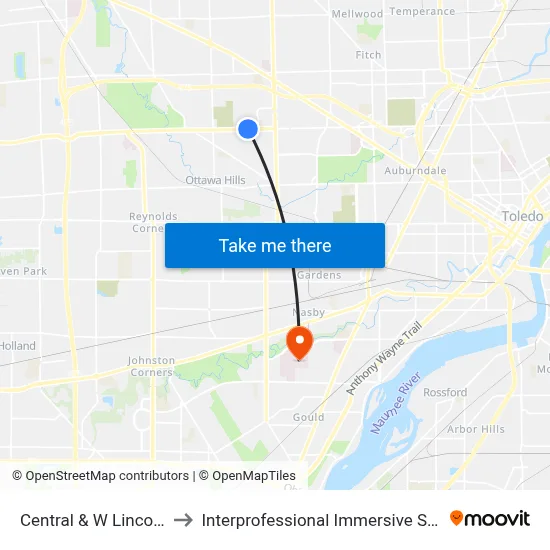 Central & W Lincolnshire SW to Interprofessional Immersive Simulation Center map