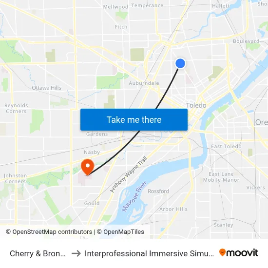 Cherry & Bronson SE to Interprofessional Immersive Simulation Center map
