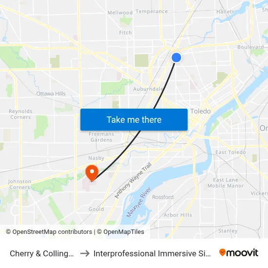 Cherry & Collingwood SW to Interprofessional Immersive Simulation Center map