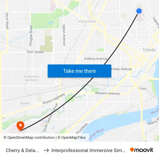 Cherry & Delaware SE to Interprofessional Immersive Simulation Center map
