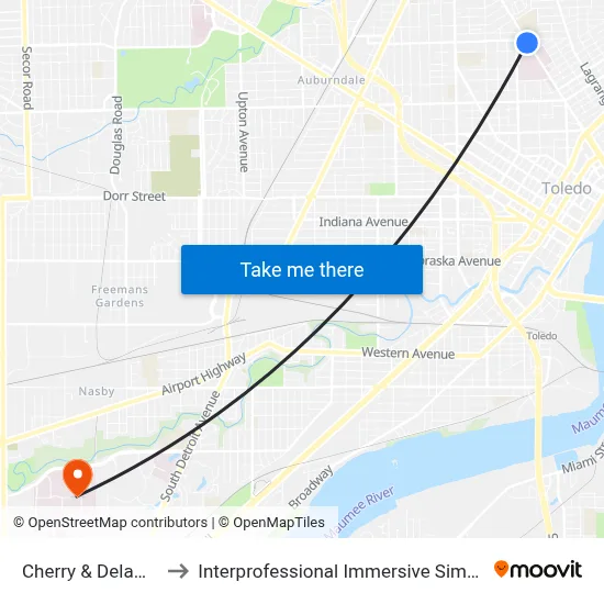 Cherry & Delaware SW to Interprofessional Immersive Simulation Center map