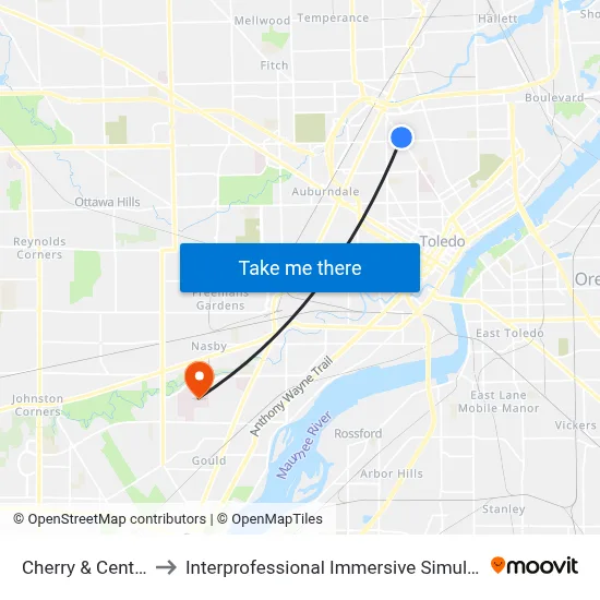 Cherry & Central NE to Interprofessional Immersive Simulation Center map