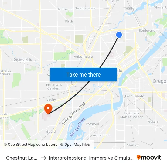 Chestnut Lake SE to Interprofessional Immersive Simulation Center map