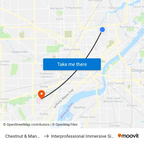 Chestnut & Manhattan SW to Interprofessional Immersive Simulation Center map