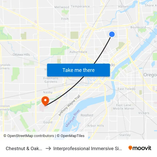 Chestnut & Oakland NW to Interprofessional Immersive Simulation Center map