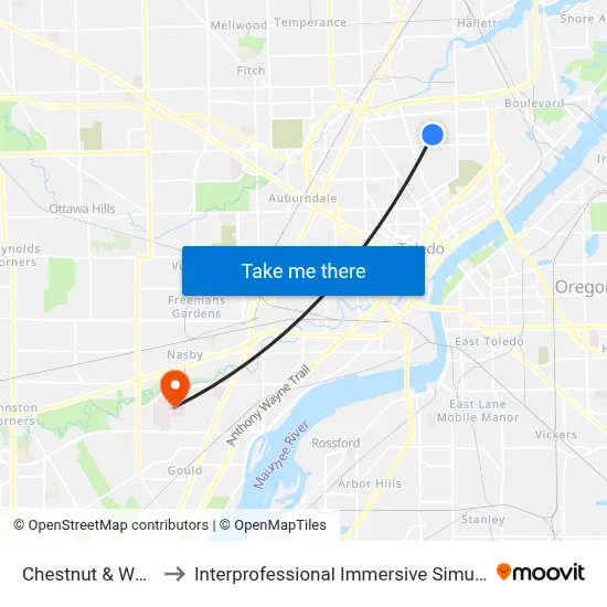 Chestnut & Weber SE to Interprofessional Immersive Simulation Center map