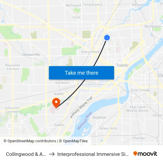 Collingwood & Arcadia SE to Interprofessional Immersive Simulation Center map