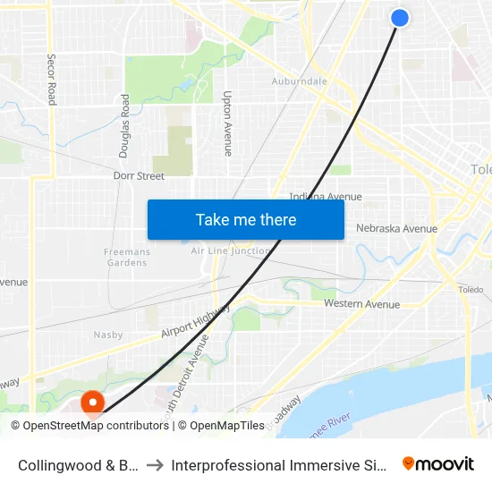 Collingwood & Boston SE to Interprofessional Immersive Simulation Center map