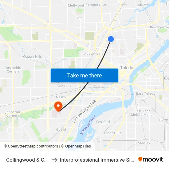 Collingwood & Central NW to Interprofessional Immersive Simulation Center map