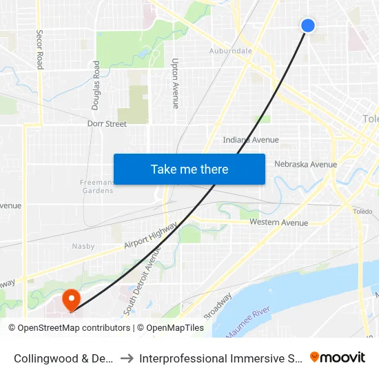 Collingwood & Delaware NW to Interprofessional Immersive Simulation Center map