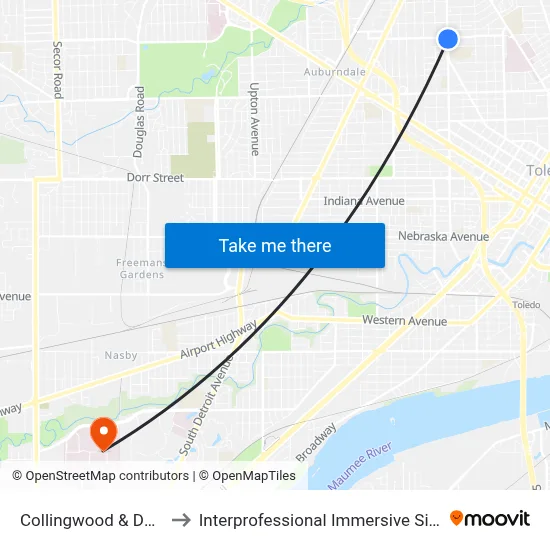 Collingwood & Delaware SE to Interprofessional Immersive Simulation Center map