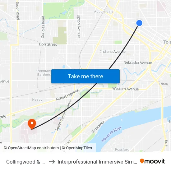 Collingwood & Floyd SE to Interprofessional Immersive Simulation Center map