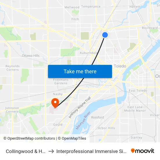 Collingwood & Hackett SE to Interprofessional Immersive Simulation Center map