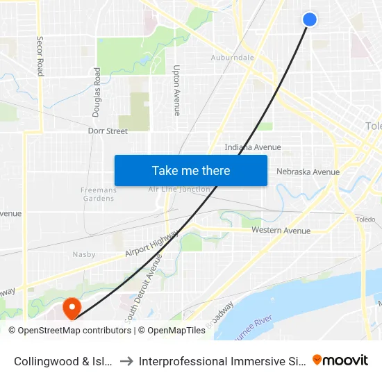 Collingwood & Islington NW to Interprofessional Immersive Simulation Center map
