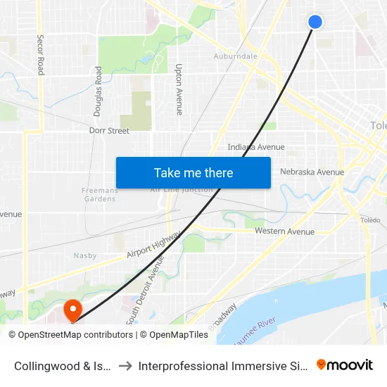 Collingwood & Islington SE to Interprofessional Immersive Simulation Center map