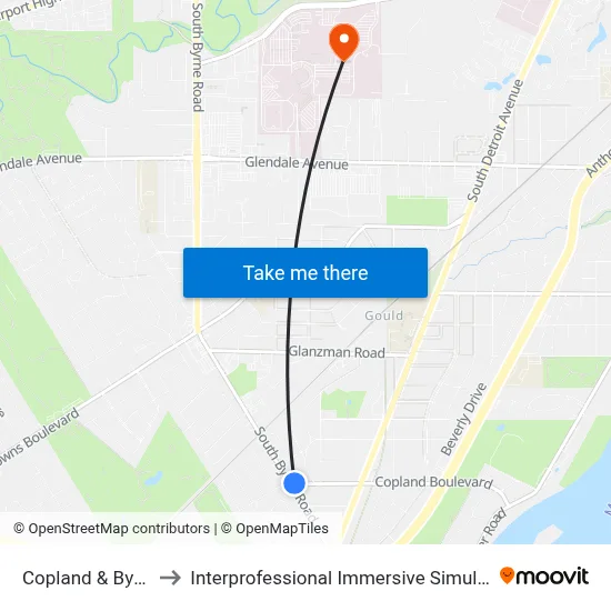 Copland & Byrne NE to Interprofessional Immersive Simulation Center map