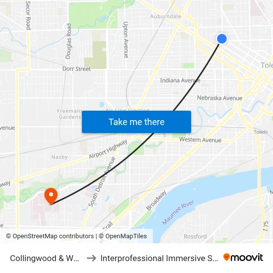 Collingwood & Woodruff NW to Interprofessional Immersive Simulation Center map