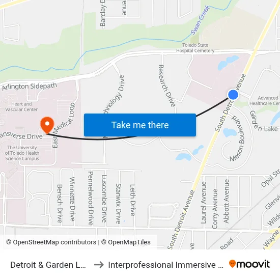 Detroit & Garden Lake Pkwy NW to Interprofessional Immersive Simulation Center map