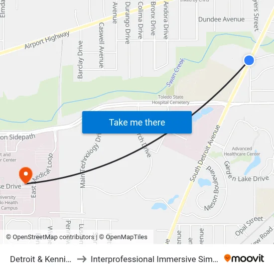 Detroit & Kennison NW to Interprofessional Immersive Simulation Center map