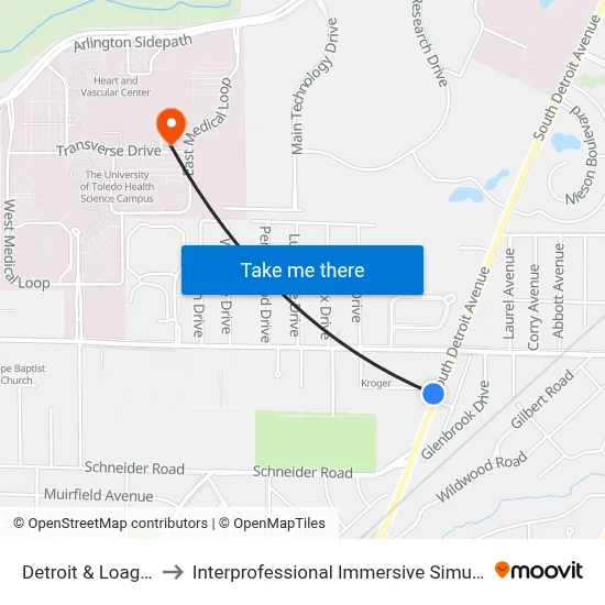 Detroit & Loague NW to Interprofessional Immersive Simulation Center map