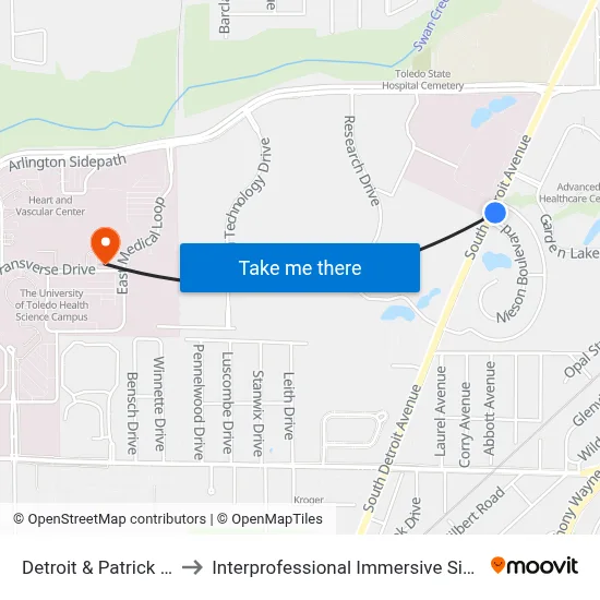 Detroit & Patrick Rafter SE to Interprofessional Immersive Simulation Center map