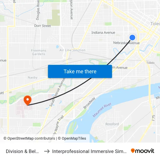 Division & Belmont SE to Interprofessional Immersive Simulation Center map