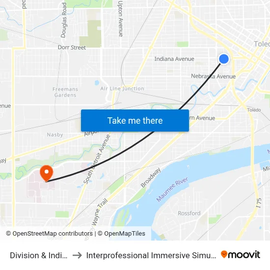 Division & Indiana SE to Interprofessional Immersive Simulation Center map