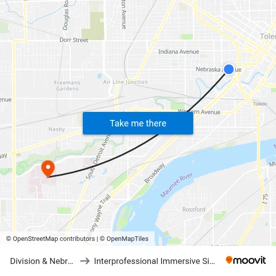 Division & Nebraska NW to Interprofessional Immersive Simulation Center map