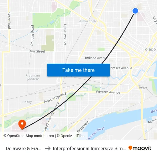 Delaware & Franklin SW to Interprofessional Immersive Simulation Center map