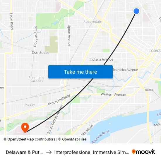 Delaware & Putnam SW to Interprofessional Immersive Simulation Center map