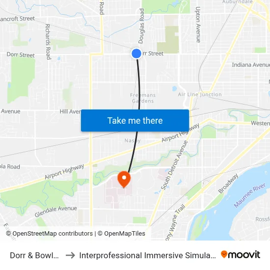 Dorr & Bowlus NE to Interprofessional Immersive Simulation Center map