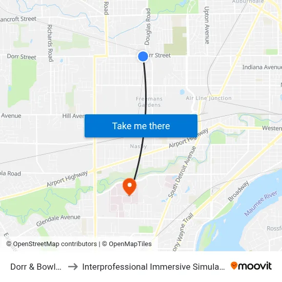 Dorr & Bowlus SE to Interprofessional Immersive Simulation Center map