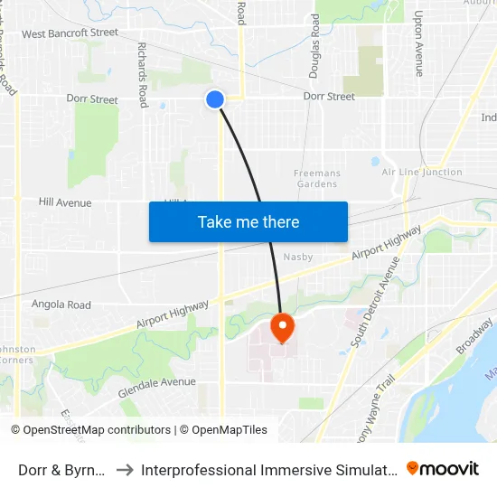 Dorr & Byrne SW to Interprofessional Immersive Simulation Center map