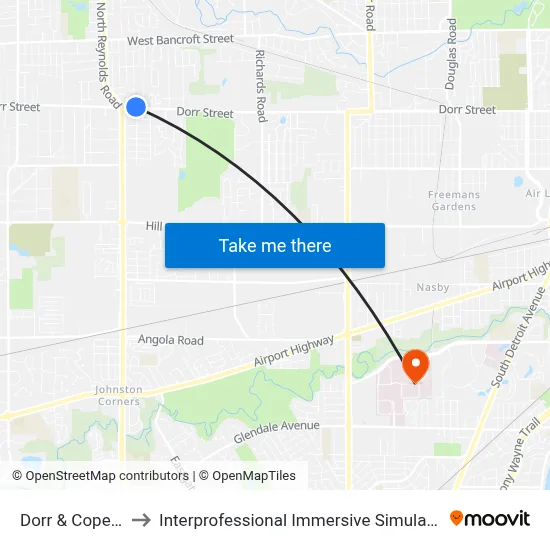 Dorr & Copely NE to Interprofessional Immersive Simulation Center map