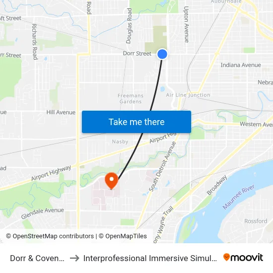Dorr & Coventry NE to Interprofessional Immersive Simulation Center map