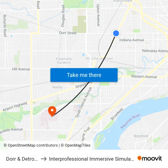 Dorr & Detroit SW to Interprofessional Immersive Simulation Center map