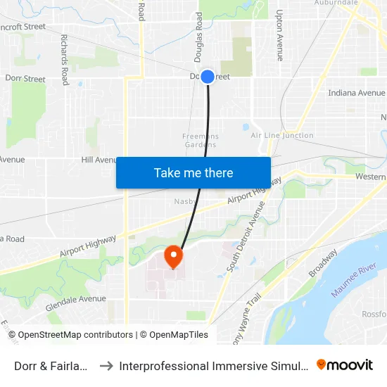 Dorr & Fairlawn NW to Interprofessional Immersive Simulation Center map