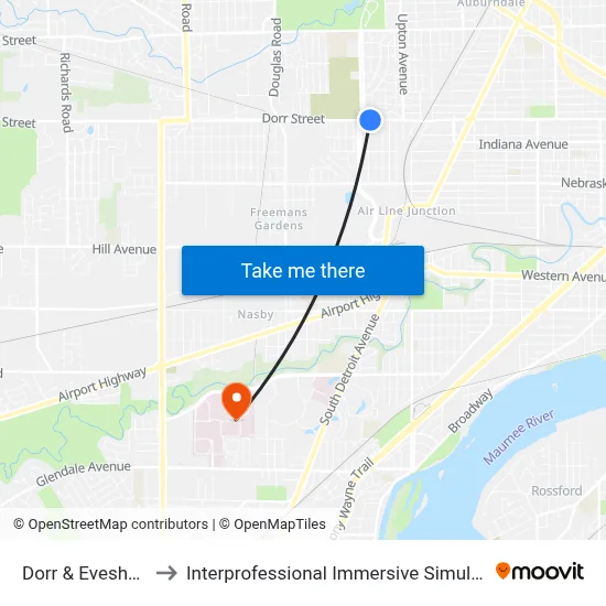 Dorr & Evesham NE to Interprofessional Immersive Simulation Center map